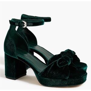 J. Crew Velvet Bow Platform Heels Green Size 10